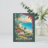Dominican Republic Beach Illustration Travel Art ポストカード (スタンド正面)