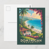 Dominican Republic Beach Illustration Travel Art ポストカード (正面/裏面)