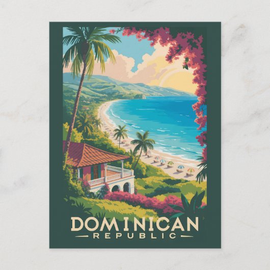 Dominican Republic Beach Illustration Travel Art ポストカード (正面)