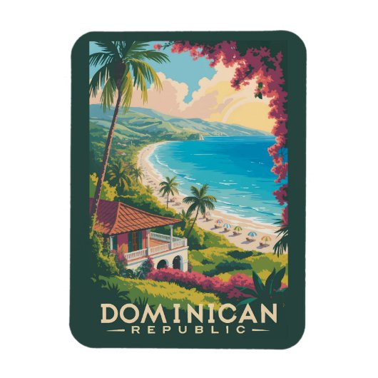Dominican Republic Beach Illustration Travel Art マグネット (縦)
