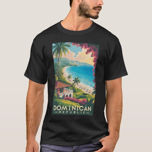 Dominican Republic Beach Illustration Travel Art Tシャツ (正面)