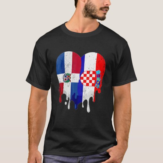 Dominican Republic Croatia Flag Heart Citizen Patr Tシャツ (正面)