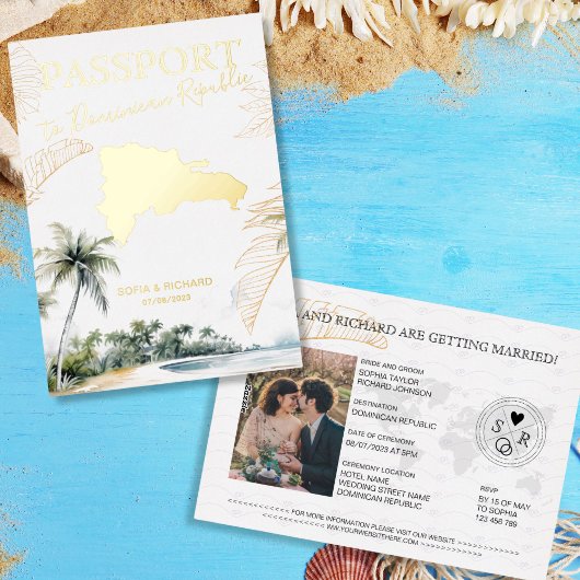 Dominican Republic Destination Wedding Passport 箔招待状