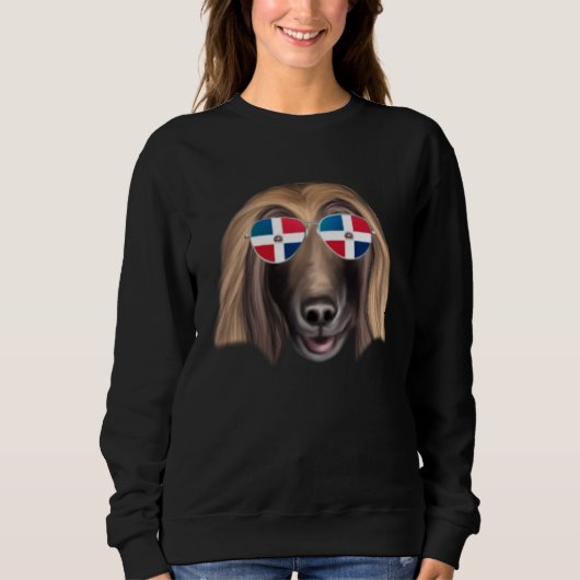 Dominican Republic Flag Afghan Hound Dog Pocket スウェットシャツ (正面)