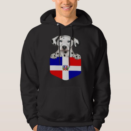 Dominican Republic Flag Dalmatian Dog In Pocket パーカ (正面)