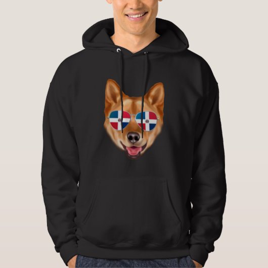 Dominican Republic Flag Finnish Spitz Dog Pocket パーカ (正面)
