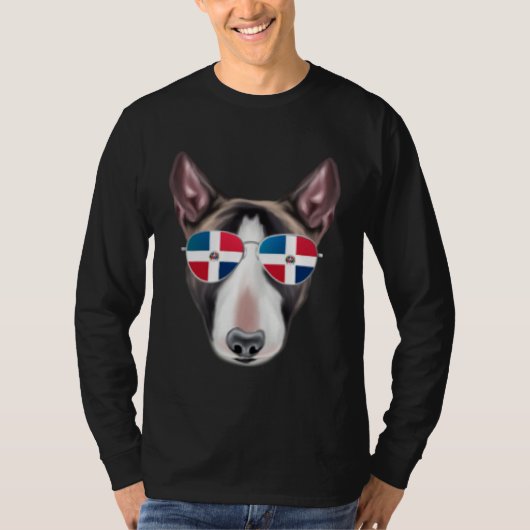 Dominican Republic Flag Miniature Bull Terrier Dog Tシャツ (正面)