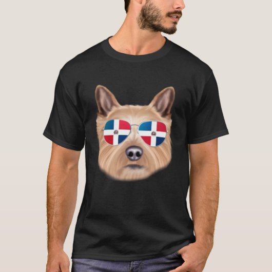 Dominican Republic Flag Norwich Terrier Dog Pocket Tシャツ (正面)