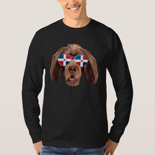 Dominican Republic Flag Sussex Spaniel Dog Pocket Tシャツ (正面)