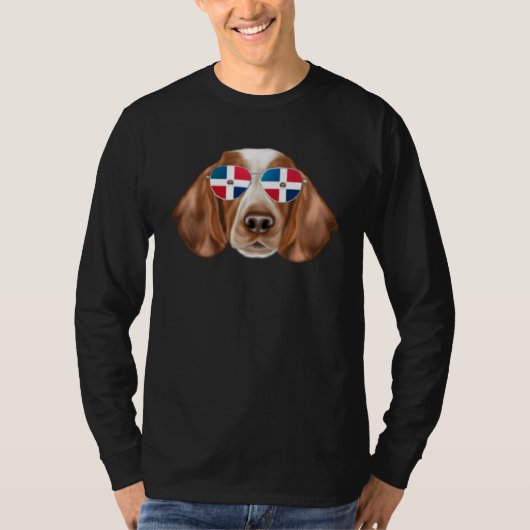 Dominican Republic Flag Welsh Springer Spaniel Dog Tシャツ (正面)