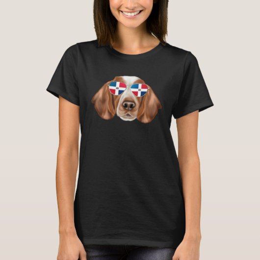 Dominican Republic Flag Welsh Springer Spaniel Dog Tシャツ (正面)