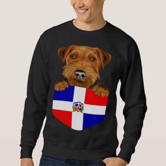 Dominican Republic Flag Welsh Terrier Dog In Pocke スウェットシャツ (正面)