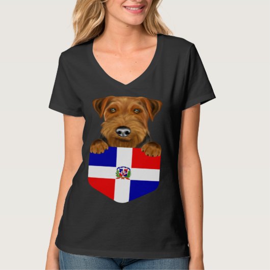 Dominican Republic Flag Welsh Terrier Dog In Pocke Tシャツ (正面)