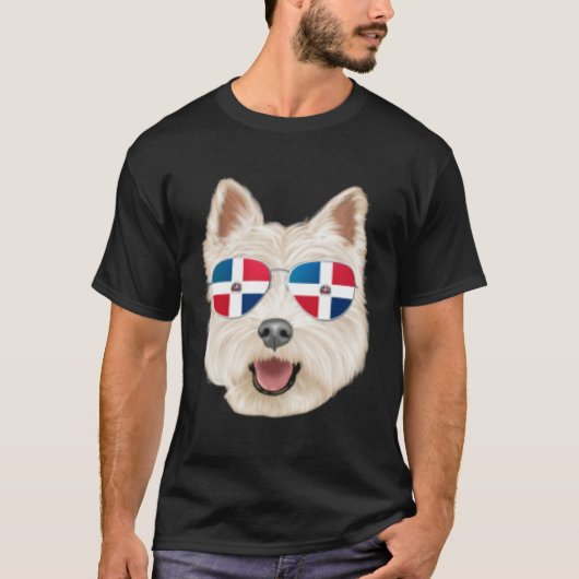 Dominican Republic Flag West Highland White Terrie Tシャツ (正面)