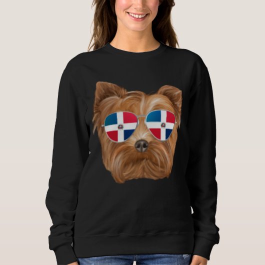 Dominican Republic Flag Yorkshire Terrier Dog Pock スウェットシャツ (正面)