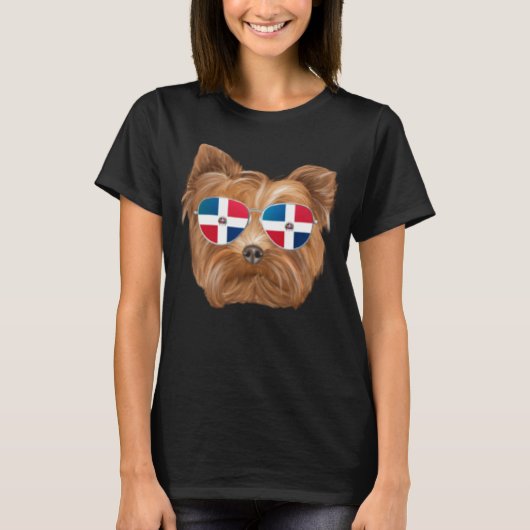 Dominican Republic Flag Yorkshire Terrier Dog Pock Tシャツ (正面)