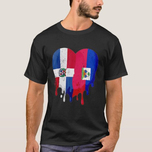 Dominican Republic Haiti Flag Heart Citizen Patrio Tシャツ (正面)