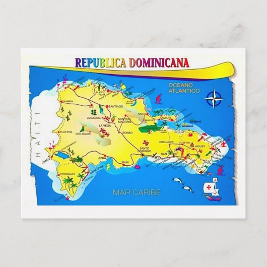 Dominican Republic Map Postcard ポストカード (正面)