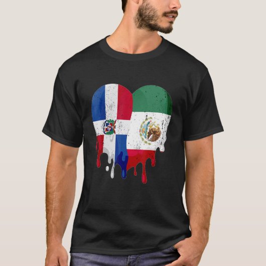 Dominican Republic Mexico Flag Heart Citizen Patri Tシャツ (正面)