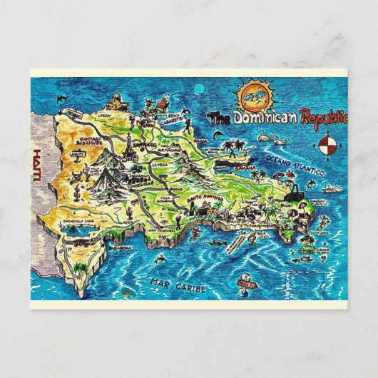 Dominican Republic Vintage Map Postcard ポストカード (正面)