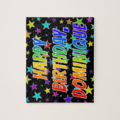"DOMINIQUE"名、おもしろい"ハッピーバースデー" ジグソーパズル (縦)