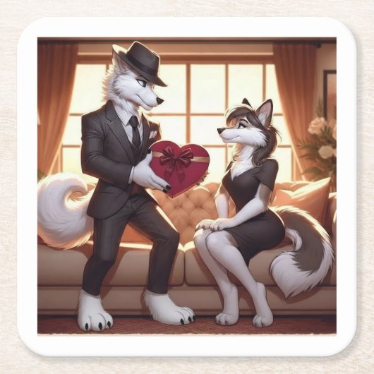 Don Lupo Canino "Valentines" スクエアペーパーコースター (正面)