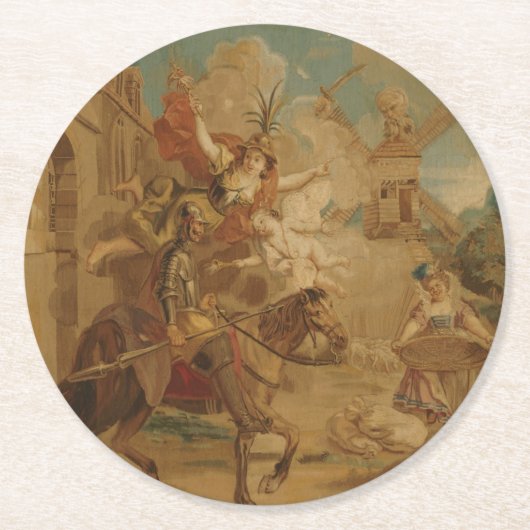 Don Quixote Guided by Folly, 18th century tapestry ラウンドペーパーコースター (正面)