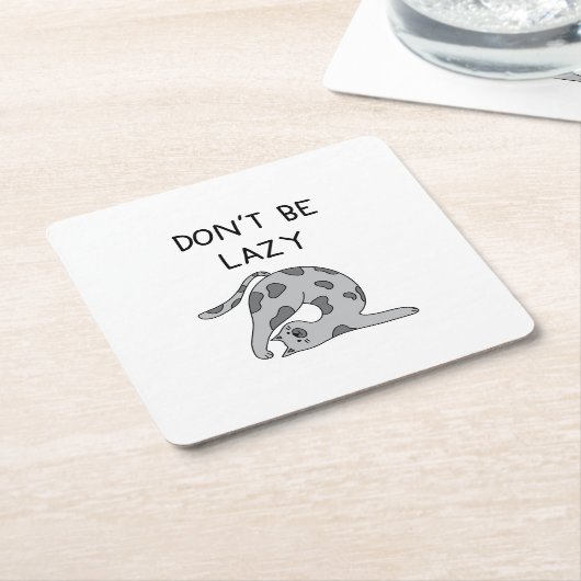 Don’t Be Lazy Yoga Cat スクエアペーパーコースター (アングル)