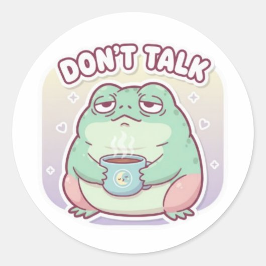 Don’t Talk Frog Sticker Cute Annoyed Frog Coffee M ラウンドシール (正面)