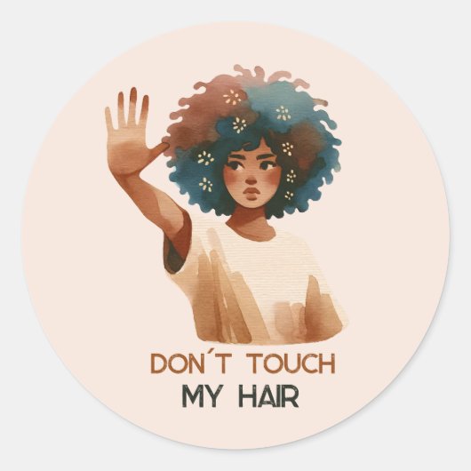 "Don´t touch my hair"- Frau mit Afro- Illustration ラウンドシール (正面)