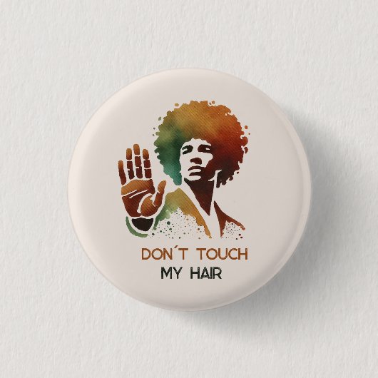 "Don´t touch my hair"- Mann mit Afro- Illustration 缶バッジ (正面)