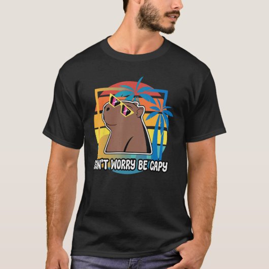 Don t Worry Be Capy Capybara Retro Rodent Animal Tシャツ (正面)