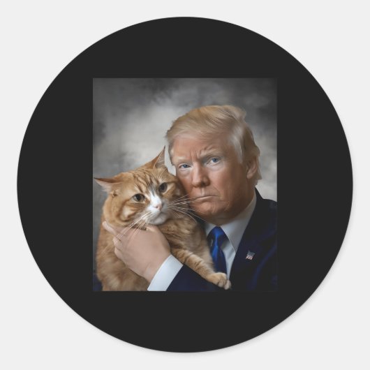 Donald Trump And Cat Funny Trump And Cat, Litical  ラウンドシール (正面)