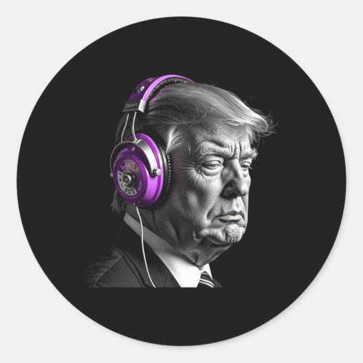 Donald Trump Headphones おもしろい President Dj Art ラウンドシール (正面)
