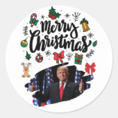 Donald Trump Merry Christmas ラウンドシール (正面)