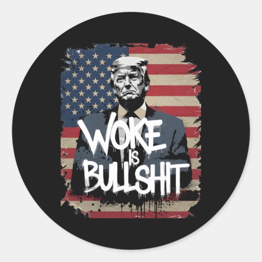 Donald Trump Supporter Tee Woke Is Bull Patriotic  ラウンドシール (正面)