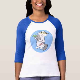 Donashun猫(文字無し)の3/4袖のワイシャツ Tシャツ