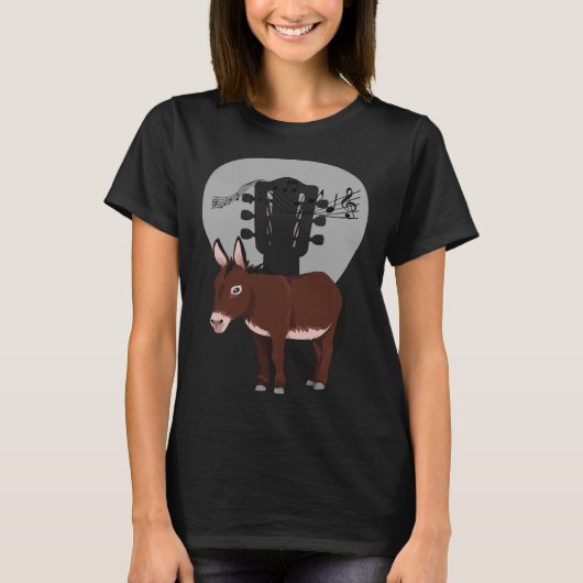 Donkey Acustic Guitar and Music Notes Powerful Ani Tシャツ (正面)