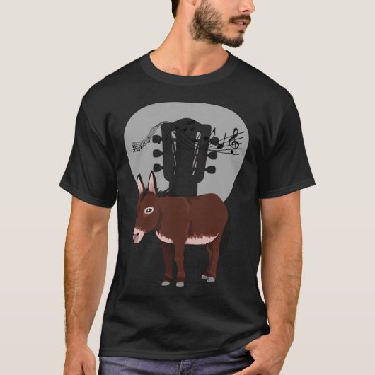 Donkey Acustic Guitar and Music Notes Powerful Ani Tシャツ (正面)