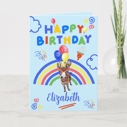 Donkey Birthday Card in Blue カード (正面)