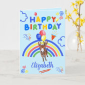Donkey Birthday Card in Blue カード (黄色い花)
