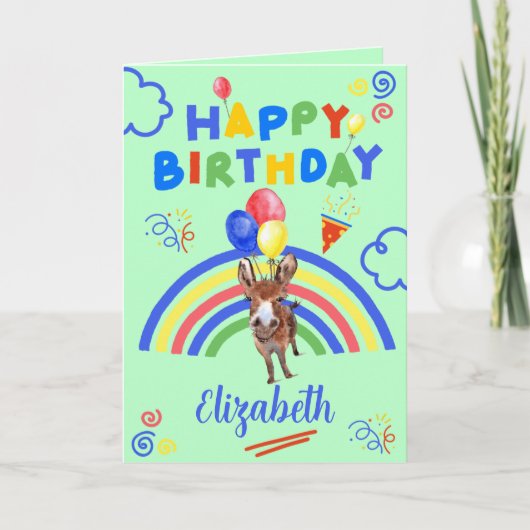 Donkey Birthday Card in Green カード (正面)