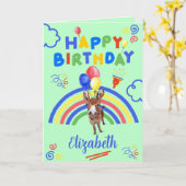 Donkey Birthday Card in Green カード (黄色い花)