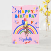 Donkey Birthday Card in Pink カード (黄色い花)