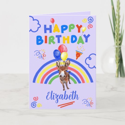 Donkey Birthday Card in Purple カード (正面)