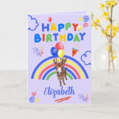 Donkey Birthday Card in Purple カード (黄色い花)