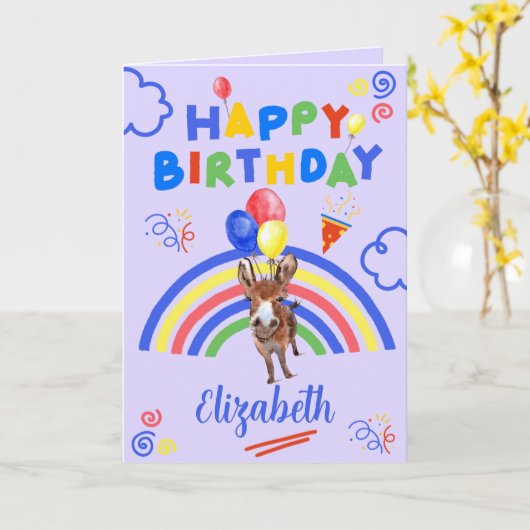 Donkey Birthday Card in Purple カード (黄色い花)