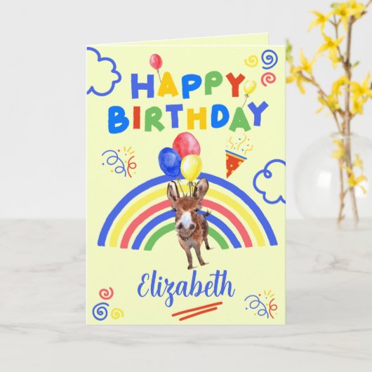 Donkey Birthday Card in Yellow カード (黄色い花)
