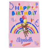 Donkey Birthday Gift Bag in Pink ミディアムペーパーバッグ (正面)