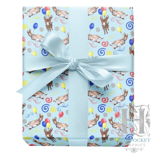 Donkey Birthday Gift Wrapping Paper in Blue ラッピングペーパー